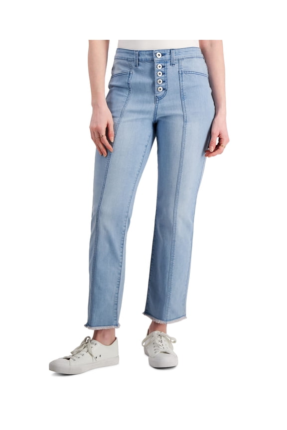 Style & Co Womens Curvy Button Fly Raw Hem Cropped Jeans Open Desert 10