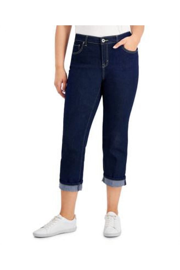 Style & Co Womens Curvy Cuffed Capri Jeans Rinse 4