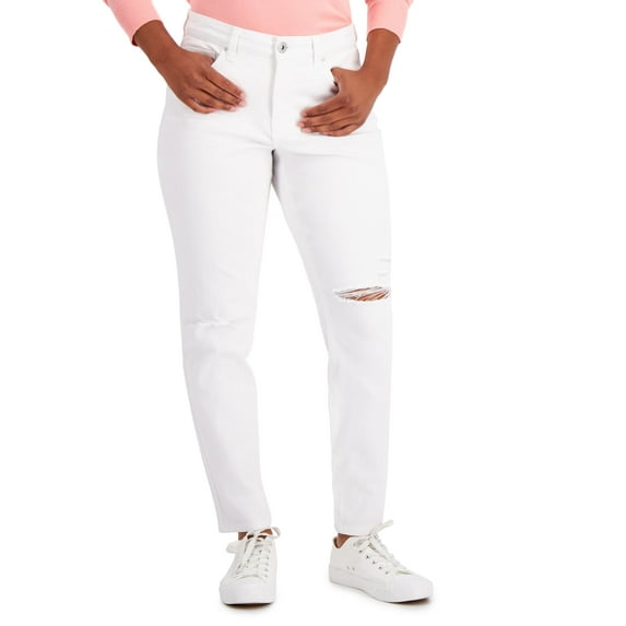 Style & Co Womens Curvy Fit Skinny Jeans Regular Lengths Distressed Bright White 4