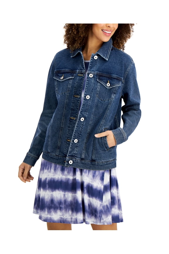 Style & Co Womens Denim Trucker Jacket Famous XS