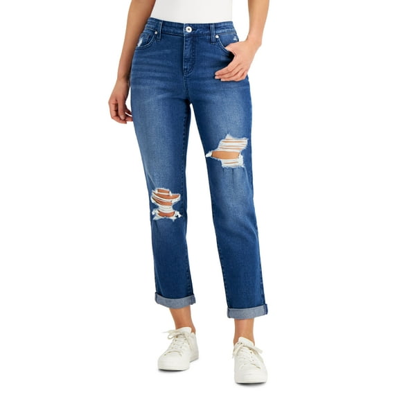 Style & Co Womens Distressed Boyfriend Jeans Ranger 18