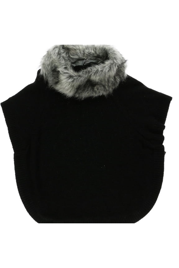Womens Dolman Faux Fur Poncho Sweater, Black, S/M