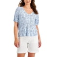thumbnail image 1 of Style & Co Womens Drop Shoulder Floral Print T-Shirt Blue Fancy M, 1 of 1