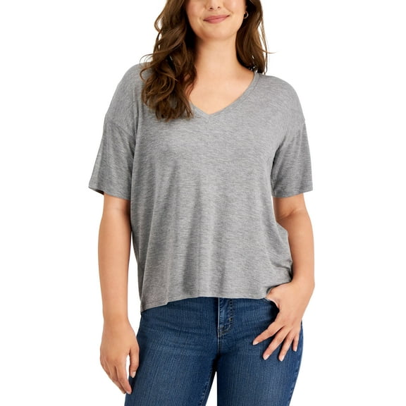 Style & Co Womens Drop Shoulder High Rise T-Shirt Medium Grey Htr M