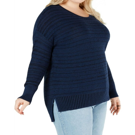 Style & Co. Womens Drop Shoulder Pullover Sweater, Blue, Plus Size, 1X