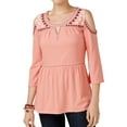 thumbnail image 1 of Style & Co. Womens Embroidered Cold Shoulder Blouse, Orange, X-Large, 1 of 1