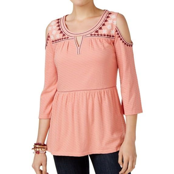 Style & Co. Womens Embroidered Cold Shoulder Blouse, Orange, X-Large