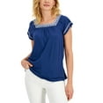 thumbnail image 1 of Style & Co Womens Embroidered Flutter Sleeve Top Blue Socket L, 1 of 1