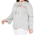 thumbnail image 1 of Style & Co. Womens Embroidered Hooded Sweater, Grey, Plus Size, 2X, 1 of 2
