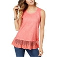 thumbnail image 1 of Style & Co. Womens Embroidered Lace Hem Pullover Blouse, Pink, Large, 1 of 1