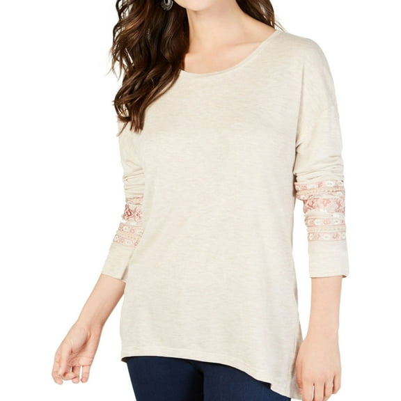 Style & Co. Womens Embroidered Pullover Blouse, Beige, Medium