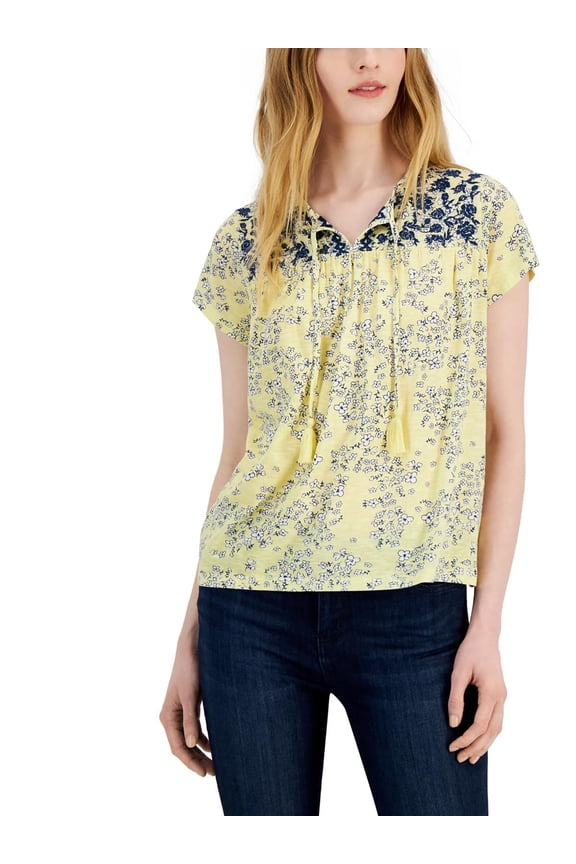 Womens Embroidered Tie Neck Blouse