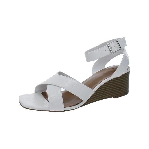 Style & Co. Womens Faux Leather Embossed Wedge Sandals