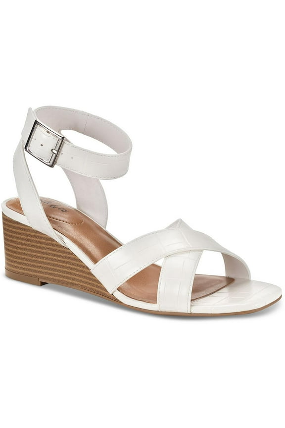 Womens Faux Leather Embossed Wedge Sandals