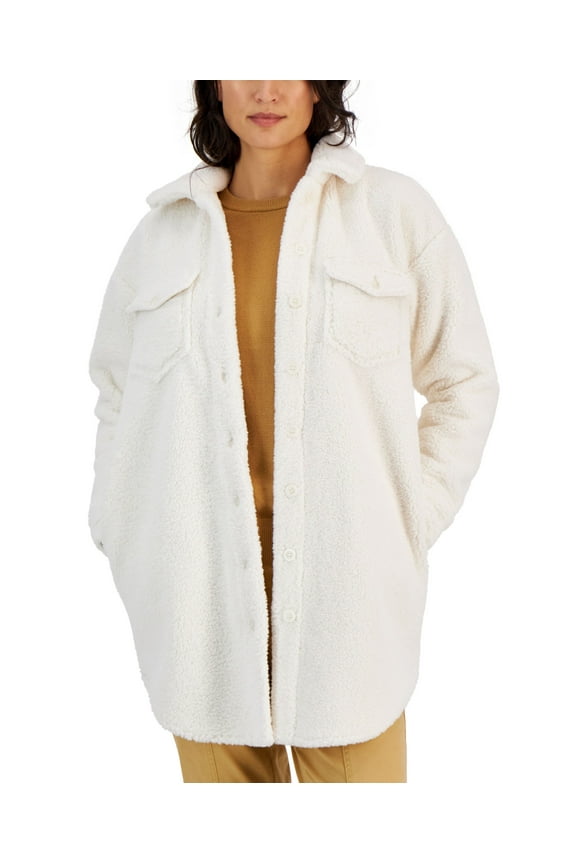 Style & Co Womens Faux Sherpa Shacket Eggnog 2XL