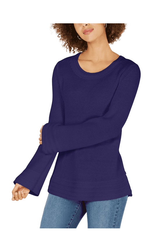 Womens Flare-Sleeve Contrast-Border Sweater, Midnight Iris, X-Large