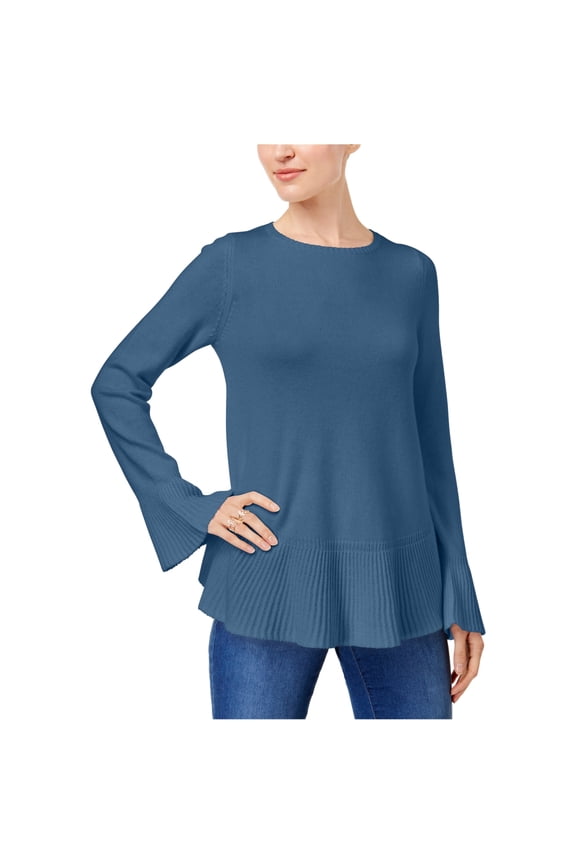 Womens Flared Crew Neck Pullover Sweater, Blue, X-Small