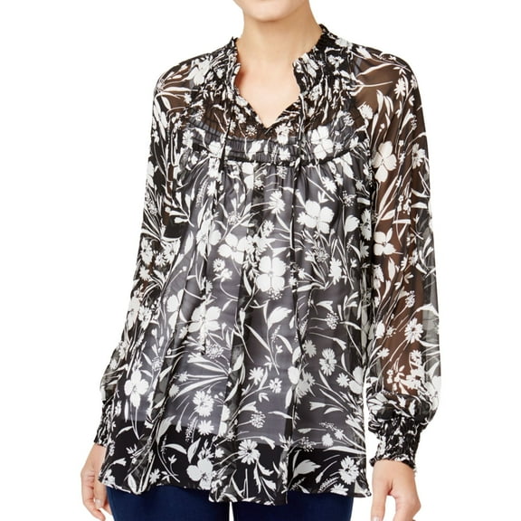 Style & Co. Womens Floral Knit Blouse, Black, Large