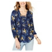 Style & Co. Womens Floral Lace-Up Peasant Blouse, Blue, PS