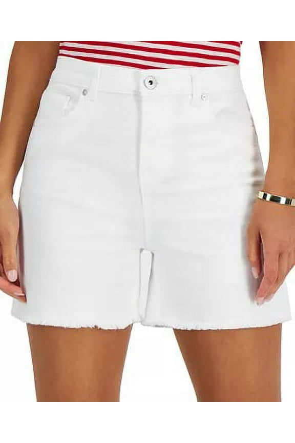 Style & Co Womens Frayed Denim Shorts Bright White 16