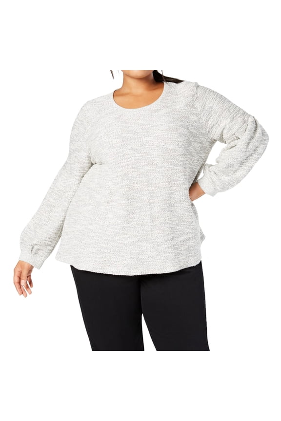 Womens French Terry Pullover Sweater, White, Plus Size, 3X