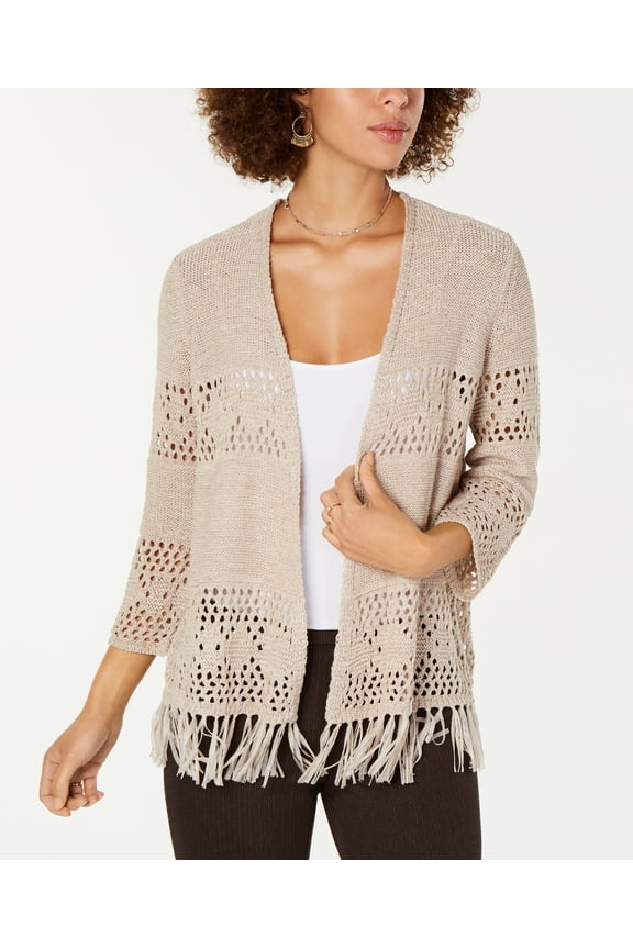 Womens Fringe-Trimmed Cardigan Sweater Size M