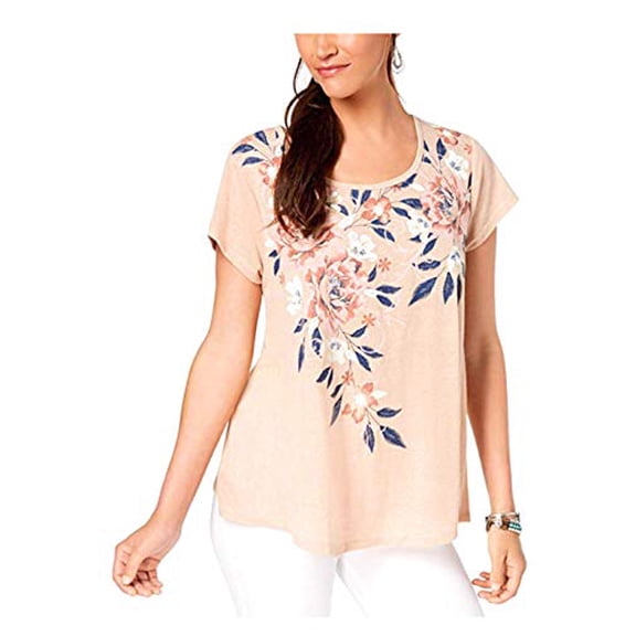 Style & Co. Womens Glitter Shimmer Graphic T-Shirt, Pink, PS