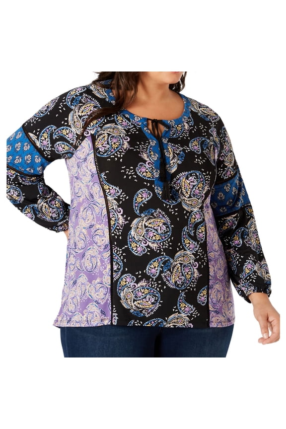 Womens Graphic Refresh Peasant Blouse, Multicoloured, Plus Size, 1X