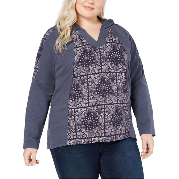 Style & Co. Womens Hoodie Plus Paisley Knit High Low Blue 3X