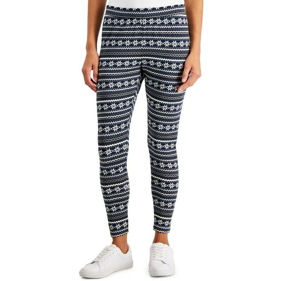 Style & Co Womens Fair Isle Print Fleece Leggings Industrial Blue XL