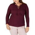 thumbnail image 1 of Style & Co. Womens Lace-Up Thermal Blouse, Purple, 2X, 1 of 2