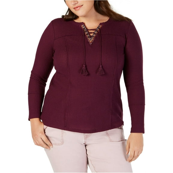 Style & Co. Womens Lace-Up Thermal Blouse, Purple, 2X