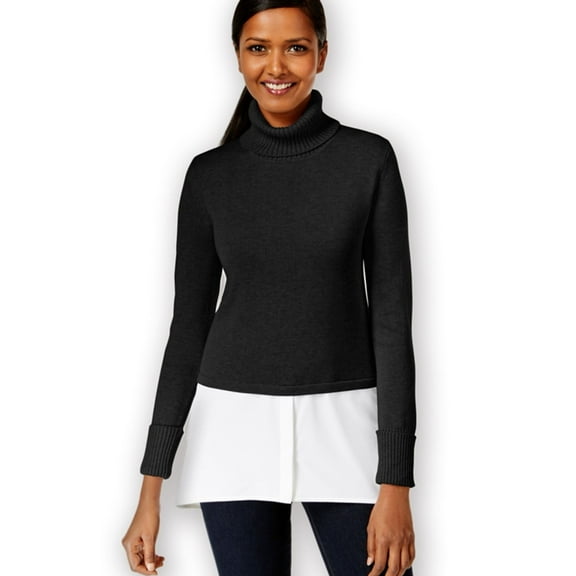 Style & Co. Womens Layered-Look Turtleneck Pullover Sweater, Black, X-Small