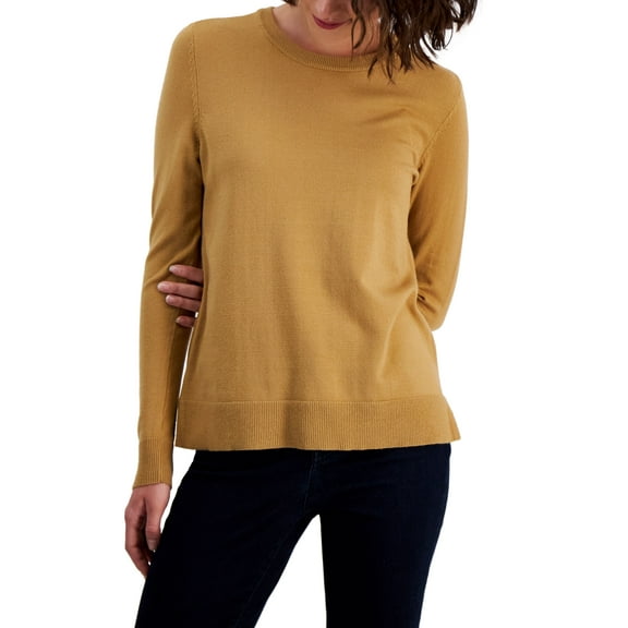 Style & Co Womens Long Sleeve Crewneck Sweater Warm Toffee M
