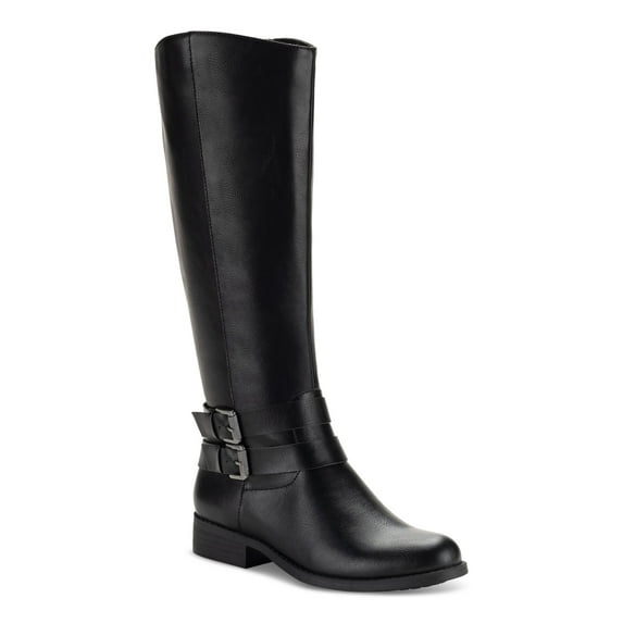 STYLE & COMPANY Womens Black Buckled Ankle Straps Goring Padded Maliaa Round Toe Block Heel Zip-Up Riding Boot 9 M