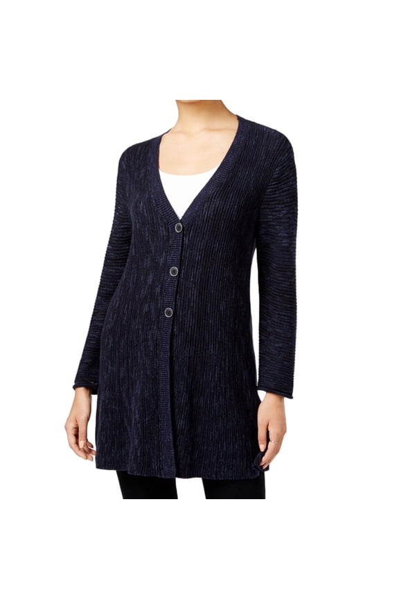 Womens Marled Cardigan Sweater, Blue, Petite, PS