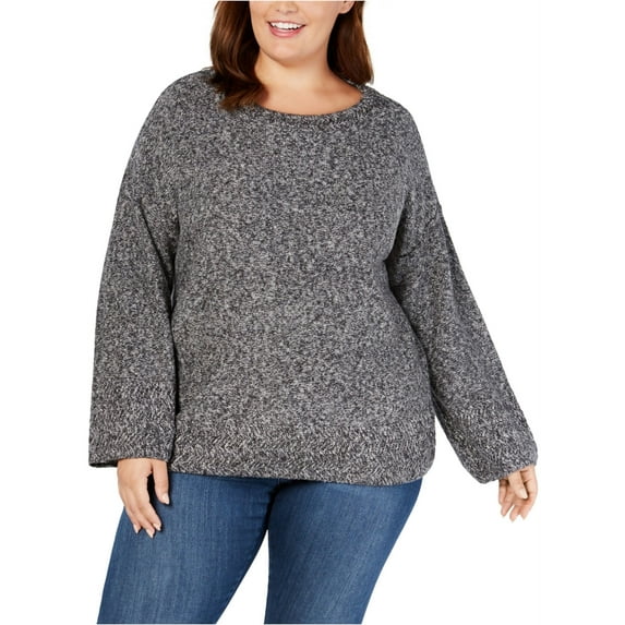 Style & Co. Womens Marled Knit Sweater, Grey, 1X