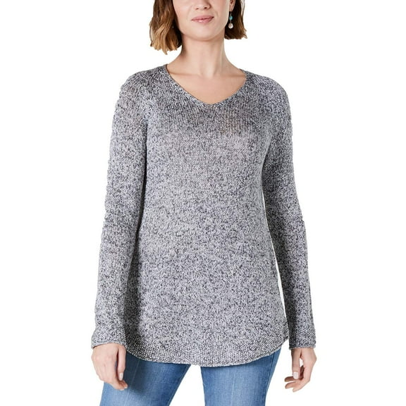 Style & Co. Womens Marled V-Neck Sweater, Black, Small