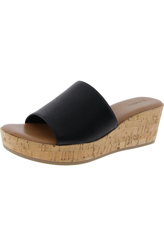 Womens Meadoww Faux Leather Open Toe Wedge Sandals