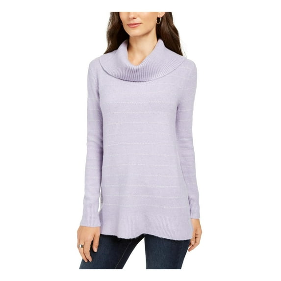 Style & Co. Womens Metallic Cowl Neck Sweater Purple L