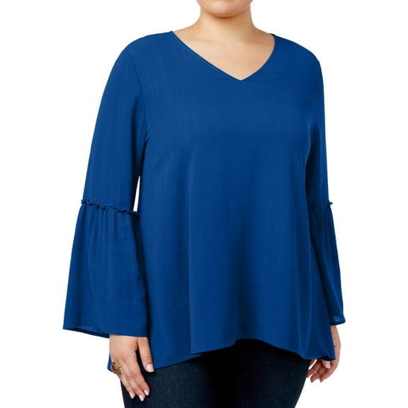 Style & Co. Womens Metallic Knit Blouse, Blue, Plus Size, 0X