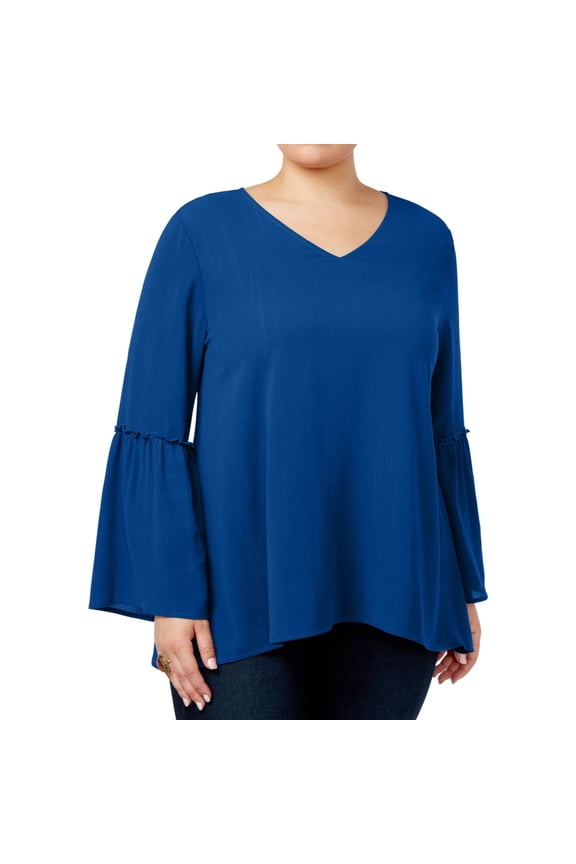 Womens Metallic Knit Blouse, Blue, Plus Size, 0X
