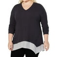 thumbnail image 1 of Style & Co. Womens Mixed Media Pullover Blouse, Grey, Plus Size, 1X, 1 of 2