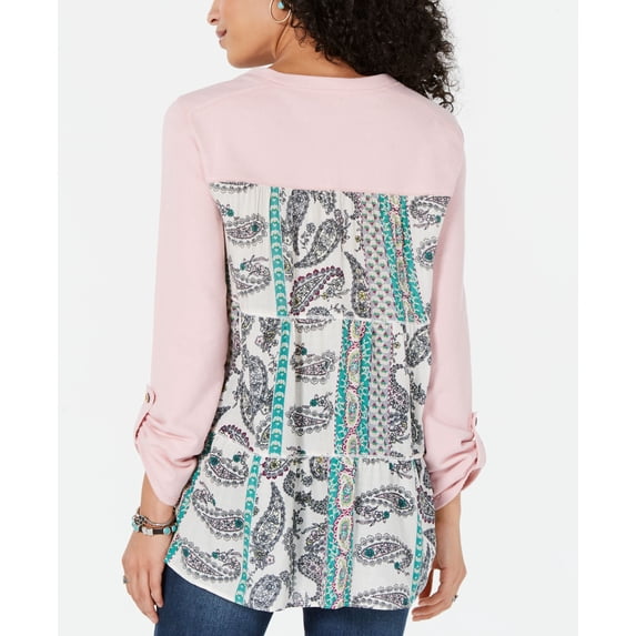 Style & Co. Womens Mixed Media Ruffled Sweatshirt Pink M