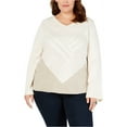 thumbnail image 1 of Style & Co. Womens Mixed Stitch Pullover Sweater, Beige, 1X, 1 of 2