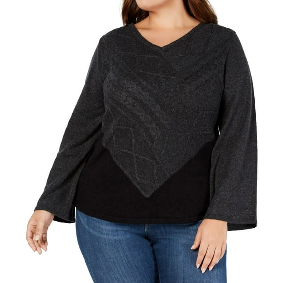 Style & Co. Womens Mixed Stitch Pullover Sweater, Grey, Plus Size, 2X