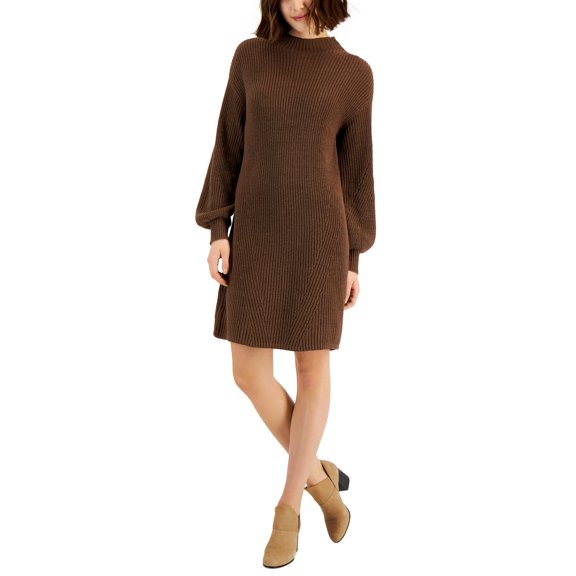 Style & Co Womens Mock Turtleneck Sweater Dress Coffee Brown S