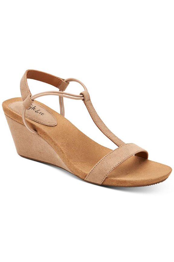 Womens Mulan Faux Suede T-Strap Wedge Sandals