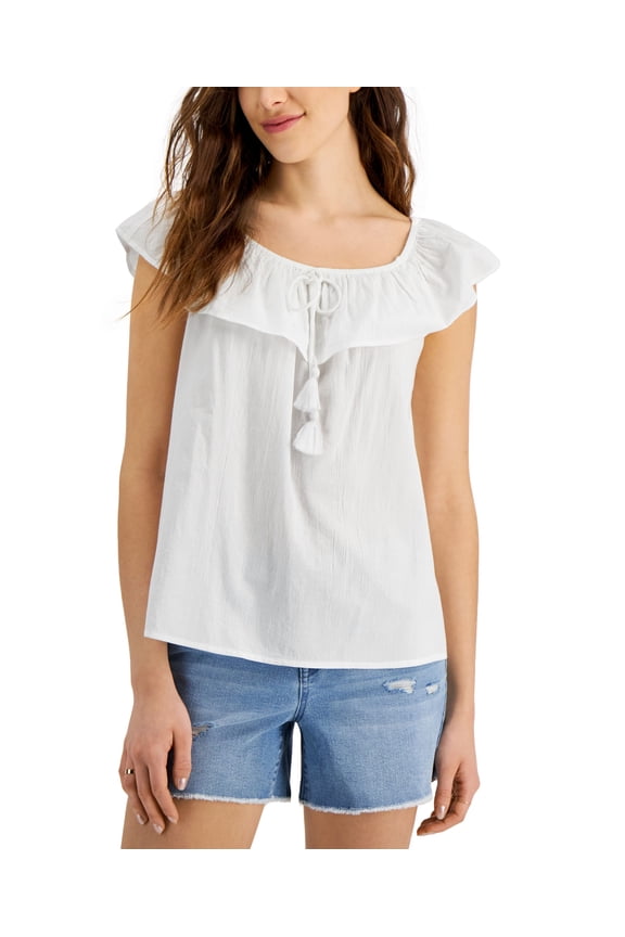 Style & Co Womens Off The Shoulder Top Bright White XS