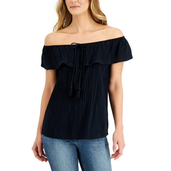 Style & Co Womens Off The Shoulder Top Deep Black L